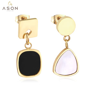 ASON-pendientes de gota llamativos para mujer, aretes largos de concha de boda, conjunto de aretes femeninos de acero inoxidable 