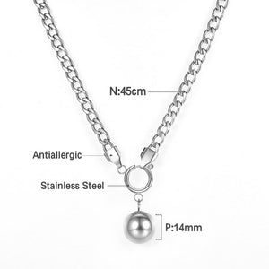 Stainless Steel Ball Charm Necklace for Women Gold Color Cuban Link Chain Choker Minimalist Girls Design Neck Collar