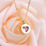 ASON Heart Cubic Zirconia Round Pendants Stainless Steel Chains Necklace Gold Color Accessories Wholesale Daily Wear Choker