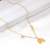 ASON Stainless Steel Gold Color Croissant Pendant Necklace Cartoon Necklaces with Cubic Zirconia for Women Fashion Jewelry