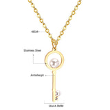 Fake Pearl Key Pendant Necklace For Men Women Jewelry Stainless Steel Necklaces Collars Collier Accoessries mujer