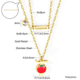 ASON Tomato Pendant Multi Layer Necklace Gold Color Stainless Steel Chain with Cubic Zirconia for Women Girl Fashion Gift