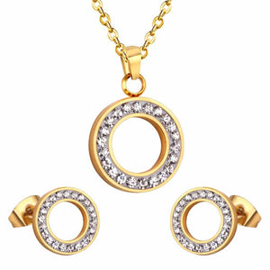 Women Bridal Jewelry Sets Zircon Crystal Pendants Necklaces Stainless Steel Jewelry Set