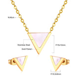 ASON Children Triangle Pendant Necklace Stainless Steel Small Stud Earrings Shell Jewelry Sets Party For Girl Women Fashion