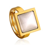 Brand New Stainless Steel Fashion Rings Opals Stone Ring Square Vintage Jewelry