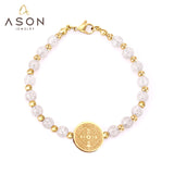 ASON Beaded Crystal Round Jesu Pendants Bracelets & Bangles For Women Girl Stainless Steel Beads pulseira Bracelets Party