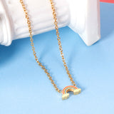 ASON Rainbow Charm Pendant Chain Necklace Gold Color Stainless Steel Necklace for Women Girl Lovely Gift Jewelry Chokers