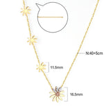 ASON Cute Flower Daisy Chain Necklace Stainless Steel Gold Color Choker with Cubic Zirconia 40cm with Extender Jewelry