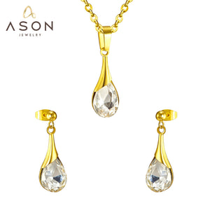 ASON 316L Acero inoxidable oro nupcial boda africano juegos de joyas para mujer 2022 collar de gota de agua colgante pendiente de gota