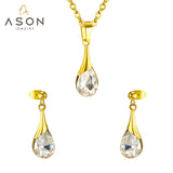 ASON 316L Stainless Steel Gold Bridal Wedding African Jewelry Sets for Women 2022 Water Drop Necklace Pendant Drop Earring