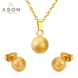 ASON 316L Stainless Steel Gold Bridal Wedding Jewelry Sets for Women Scrub Necklace Pendant Small Stud Earring