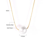 ASON Gold Color Imitation Pearl Pendant Necklace Stainless Steel Snake Chains Necklaces Simple Accessories Women/Girl Party