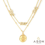 ASON-colgante redondo de mano de Hamsa para hombre y mujer, collar multicapa, gargantilla de Fátima de acero inoxidable, joyería de moda, Color dorado