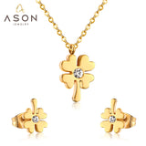 ASON fleur cubique zircone chaîne pendentif collier Piercing boucles d'oreilles ensembles de bijoux couleur or acier inoxydable pour les femmes 