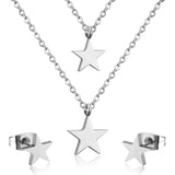 ASON 316L Stainless Steel Star Pendant Gold Color Bridal Wedding Jewelry Set for Women Necklace Pendant Small Stud Earring