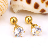 ASON Size 3mm/4mm/5mm Gold Color Cubic Zirconia Round Screw Piercing Stud Earring Stainless Steel Earring For Women Jewelry