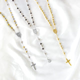 ASON-Rosarios católicos escapulares largos, collares con colgante de cruz cristiana de acero inoxidable para mujeres y hombres, gargantillas de joyería