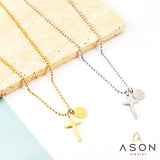 ASON classique croix ronde accessoires perles breloque chaîne pendentif collier couleur or acier inoxydable pour femmes hommes ras de cou