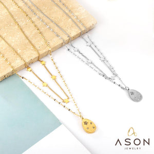 ASON, accesorios de estrella de moda, colgante de circonia cúbica ovalada, collares de acero inoxidable de Color dorado para mujer, regalo de joyería