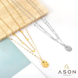 ASON, accesorios de estrella de moda, colgante de circonia cúbica ovalada, collares de acero inoxidable de Color dorado para mujer, regalo de joyería