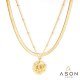 ASON Gold Color Multi-layer Flat Chains Round Stainless Steel Scorpion Pendant Necklace Women Fashion Jewelry Accessories