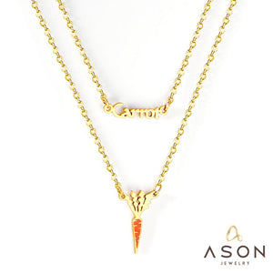 ASON Gold Color Unusual Carrot Pendant Necklace Double Chain Stainless Steel Necklaces for Women Fashion Jewelry Gift