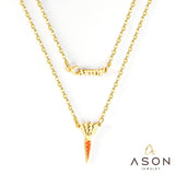 ASON Gold Color Unusual Carrot Pendant Necklace Double Chain Stainless Steel Necklaces for Women Fashion Jewelry Gift