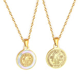 ASON – colliers avec pendentif en forme de coquille ronde de jésus, couleur or, en acier inoxydable, ras du cou, bijoux pour femmes, cadeau d'anniversaire 