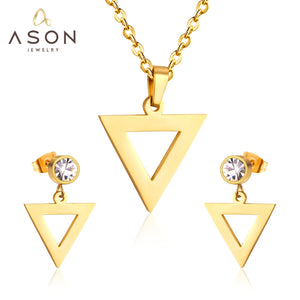 ASON – ensemble de bijoux classiques en acier inoxydable 316L, ensemble de bijoux de mariage pour femmes, collier, pendentif, petites boucles d'oreilles 