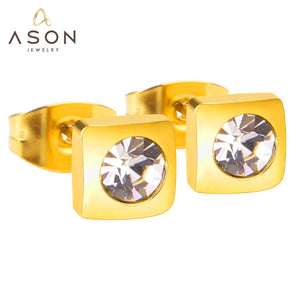 ASON Classic Style Square Round AAA Cubic Zirconia Gold Color Piercing Stud Earrings Set For Women 2022 Brinco Daily Wear