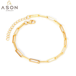 ASON Trendy Chain Anklet Gold Color Stainless Steel Foot Chain with Extender 23+5cm Women Jewelry Gift Beach Accessories