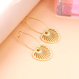 Summer Stainless Steel Geometric Hoop Earrings Minimalist Fan Leaf Shape Unusual Beach Waterproof Jewelry For Women