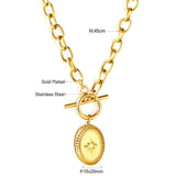 ASON Trendy Oval Lucky Star OT Clasp Charm Pendant Necklace Gold Color Stainless Steel For Women Jewelry Chokers Party Gift