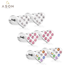 ASON encantadora estrella/forma de corazón con circonita cúbica colorida redonda pendientes con botón a presión para mujer/chica joyería elegante de fiesta 