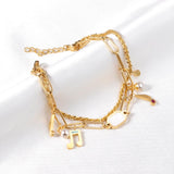 ASON Unusual 316L Stainless Steel Charm Bracelet Gold Color Bangle with Extender 17+3cm Fashion Jewelry Accessories