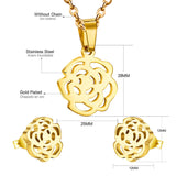 ASON Gold Color Accessories Classic Jewelry Flower Pendants Link Chains Necklace Earrings Jewelry Set For Women Wedding