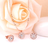 Trendy Round Crystal Pendant Necklace Stainless Steel Necklace Stud Earrings Sets For Ladies Wedding Jewellry Set