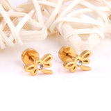 ASON Stainless Steel Dragonfly Cubic Zirconia Screw Stud Earring Classic Style Gold Color Christmas Earring Female Party