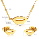 Jewelery Stainless Steel Dubai Unique Lips Pendant Necklaces Stud Earrings Brinco For Lover Jewelry Sets Gift