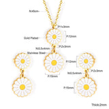 Romantic Stlye Cubic Zirconia Dripping Oil Flower Necklace Earrings Set Bijoux White Color For Women Pendants Collars