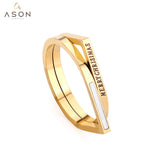 ASON Slender Casual Carved Layer Letter Ring Stainless Steel Gold Color For Women Fashion Jewelry Accessory Daily Patry