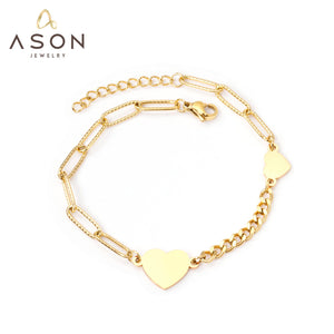 ASON Bracelet à breloques en forme de coeur à la mode Bracelet en acier inoxydable Bracelets pour femme couleur or chaîne à main bijoux de mode 