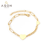 ASON Trendy Heart Shape Charms Bracelet Stainless Steel Bangle Bracelets for Women Gold Color Hand Chain Fashion Jewelry