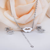 Jewelery Stainless Steel Dubai Unique Lips Pendant Necklaces Stud Earrings Brinco For Lover Jewelry Sets Gift