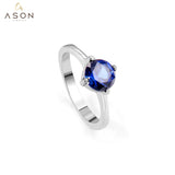 ASON Elegant Small Circle with Blue Cubic Zirconia Engagement Rings Stainless Steel for Women Wedding Jewelry Silver Color