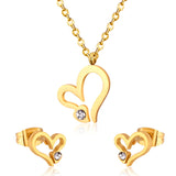 ASON, colgantes de corazón de lujo, collares, pendientes, conjunto de joyería de Color dorado, moda de acero inoxidable para mujer, Zirconia cúbica, bonito 