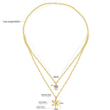 ASON Flower Round Cubic Zironia Choker Multi-layer Chains Pendant Necklace Stainless Steel Gold Color Fashion Jewelry Daily