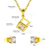 ASON 316L Stainless Steel Gold Bridal Wedding African Jewelry Set for Women 2019 Square Necklace Pendant Small Stud Earring