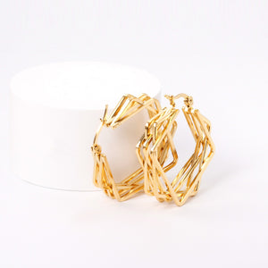 Women Hoop Earrings Multilayer Square Gold Color Huggie Earrings Fashion Party Jewelry For Girls