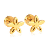 ASON Flower Screw Stud Earrings Newest Trendy Style Gold Color Stainless Steel Dangler for Women/Girl Accessories Mujer